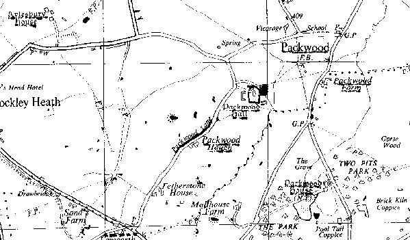 Map showing
 relative locations of Packwood House and Aylesbury House,
 just south-east of Birmingham,UK.